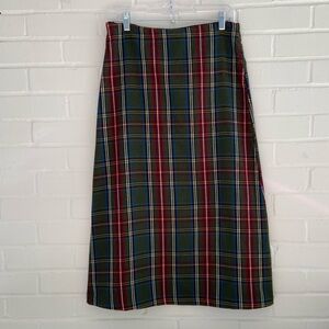 Womens Classic Vintage Plaid Full Length  A-Line Skirt - Red, Blue, Green Size 8